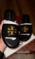 Black Sandals w/Gold Logo