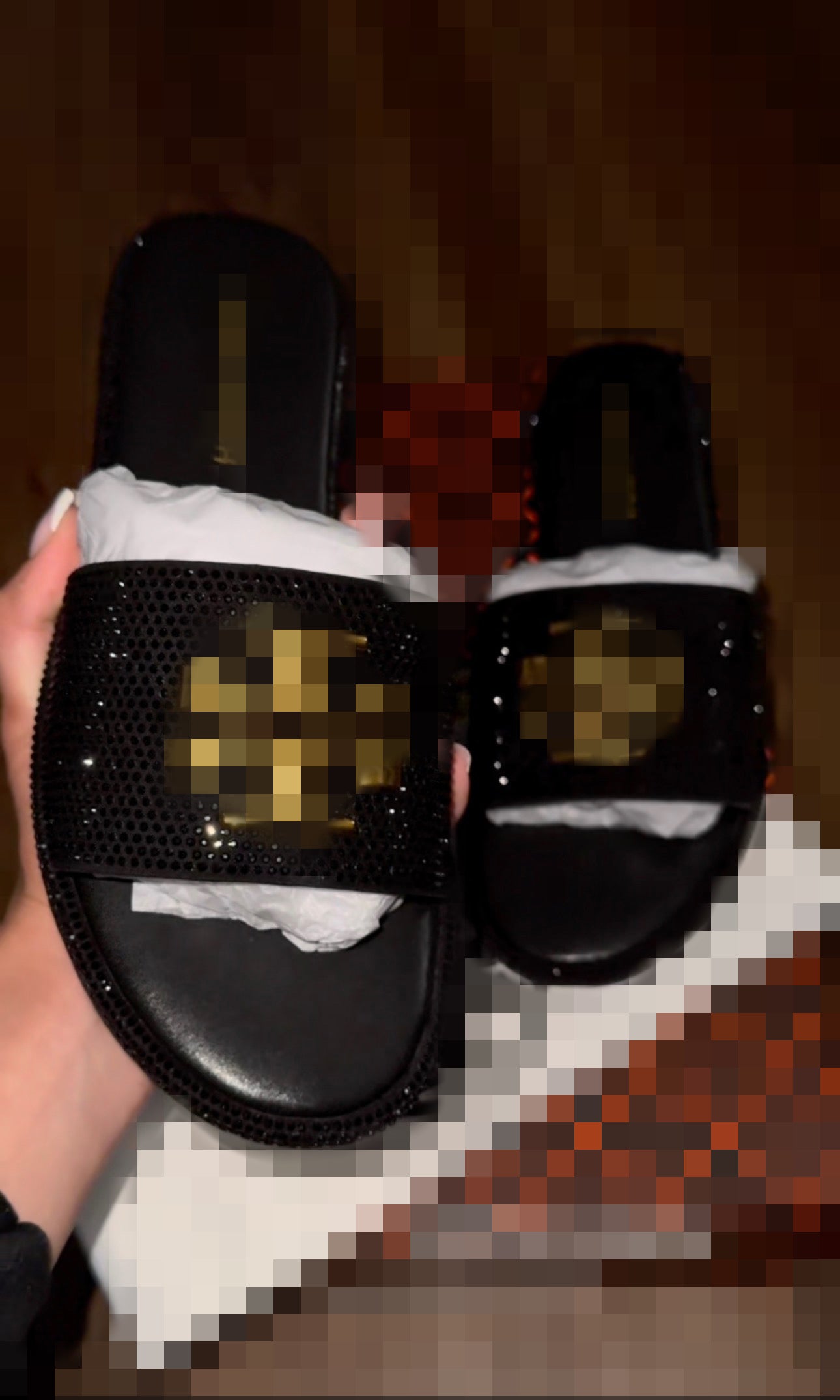 Black Sandals w/Gold Logo